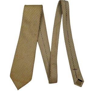 Paul Smith London 100% Silk Designer Necktie Mens Gold Brown Check Luxury